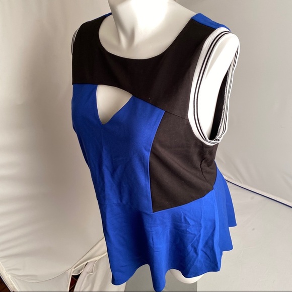 Torrid blue and black color block keyhole sleeveless peplum top - Picture 2 of 7